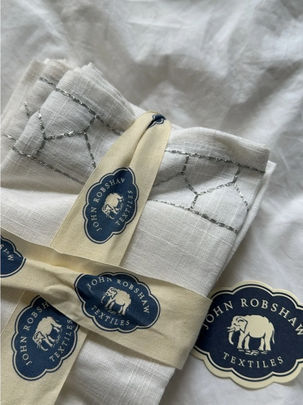 John Robshaw textiles white line silver stitch large napkins $70 retail NEW